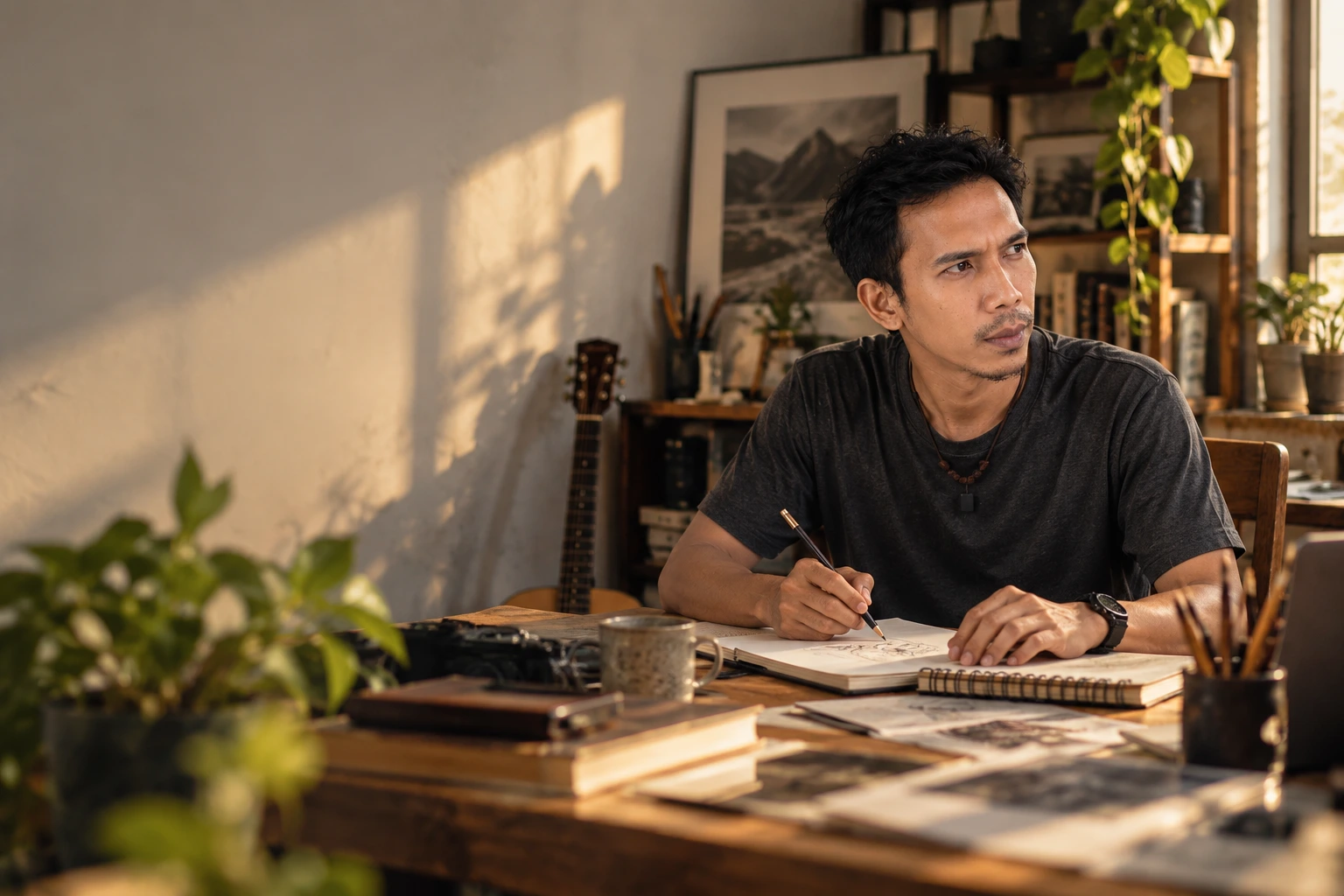 MD Firmansyah sketching and exploring ideas in his personal creative space
